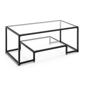 Modern 2-Tier Rectangular Coffee Table with Glass Table Top