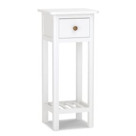 2 Tier Slim Nightstand Bedside Table with Drawer Shelf