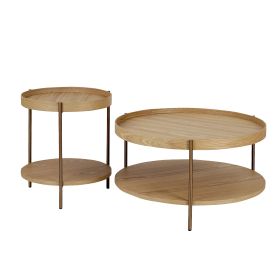 2-Piece Modern 2 Tier Round Coffee Table Set for Living Room,Easy Assembly Nesting Coffee Tables, End Side Tables for Bedroom Office Balcony Yard