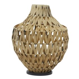 DecMode 17" Handmade Woven Brown Plastic Rattan Vase with Black Metal Base