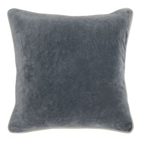 Square Fabric Throw Pillow with Solid Color and Piped Edges, Gray